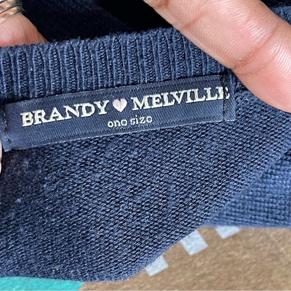 BRANDY MELVILLE | Navy Blue Cropped Knit Sweater Sz OS - Picture 5 of 6